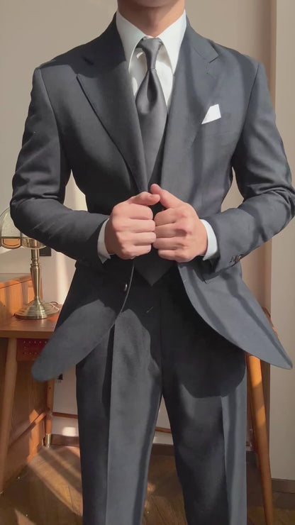 Traje cruzado de 3 piezas de corte regular negro