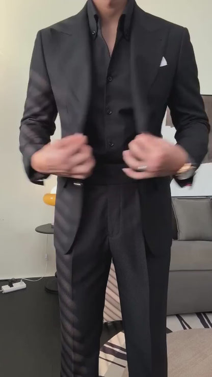Ink Black 2 Piece Peaked Lapel 2-Button Suit
