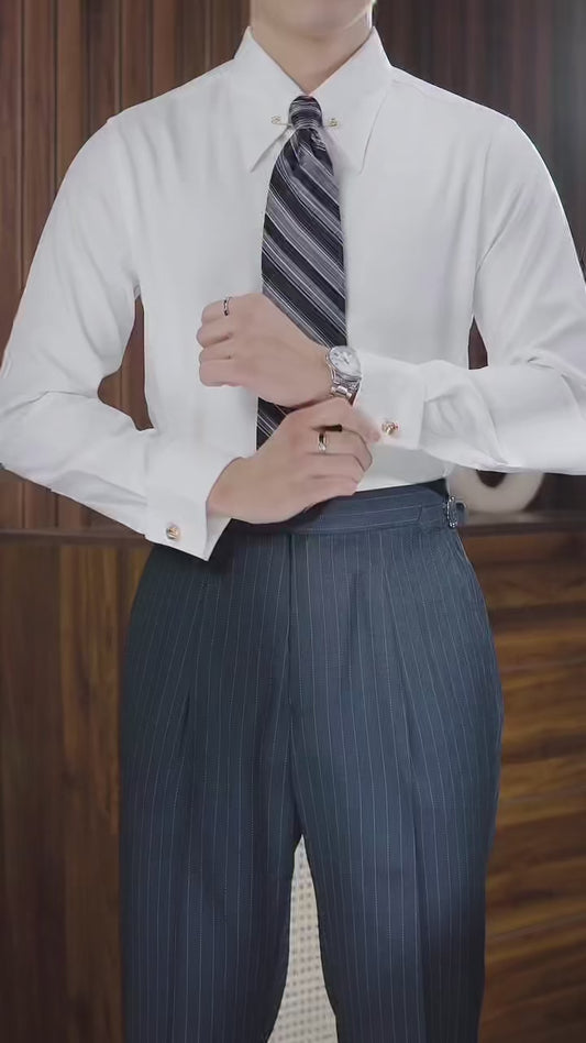 Navy Blue Striped Chic 3-piece Suit