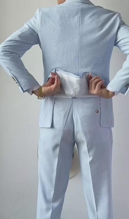 Seersucker Pinstripe Notch Lapel 2-piece Suit