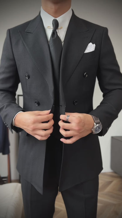 Deep Black Regular fit 2 Piece Double Breasted Suit