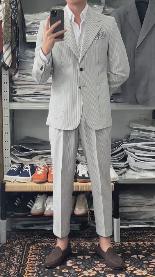 Gray Pinstripe 2 Piece Notch Lapel 2-Button Suit