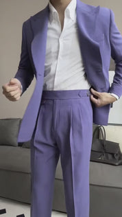 Classic Purple 2 Piece Double Breasted Peak Lapel Suit