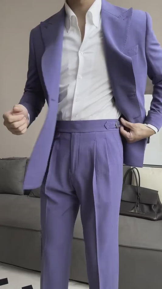 Classic Purple 2 Piece Double Breasted Peak Lapel Suit