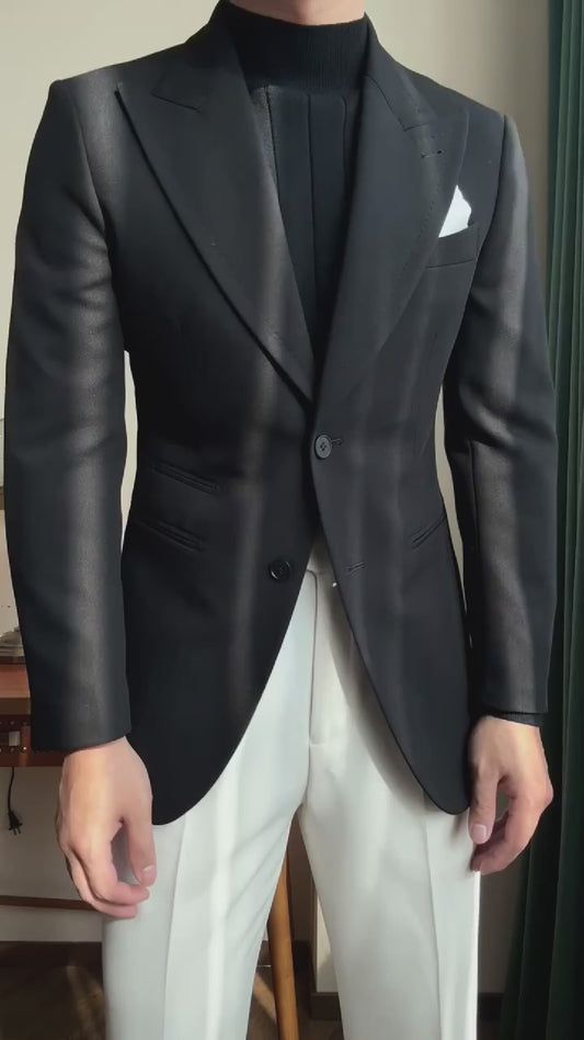 Onyx Black Peaked Lapel 2-Button Blazer Suit
