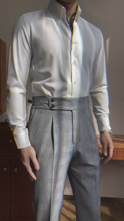 Gray Plaid 2 Piece Peaked Lapel 2-Button Suit