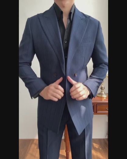 Chic Blue 2-Button Peaked Lapel 2-Piece Suit