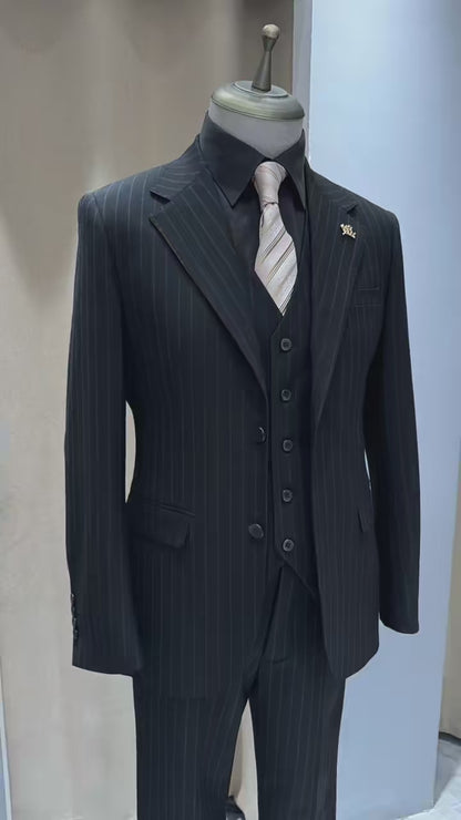 Striped Notch Lapel 3-piece Suit