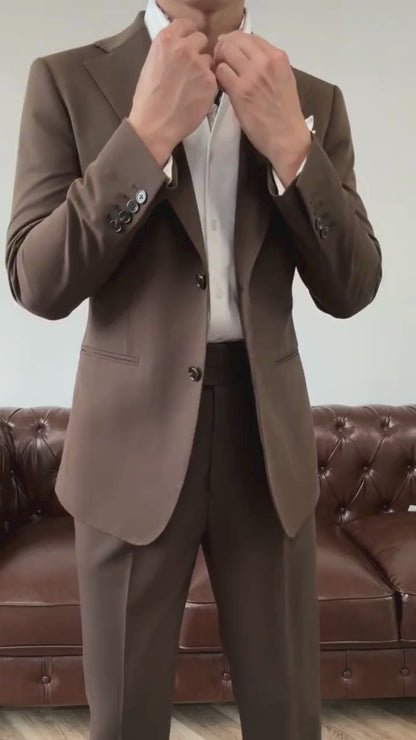 Earthy Brown 2 Piece Notch Lapel 2-Button Suit