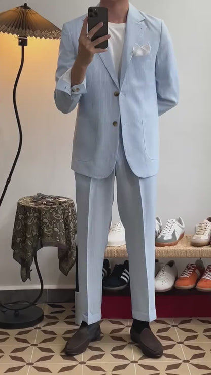 Blue Pinstripe 2 Piece Notch Lapel 2-Button Suit