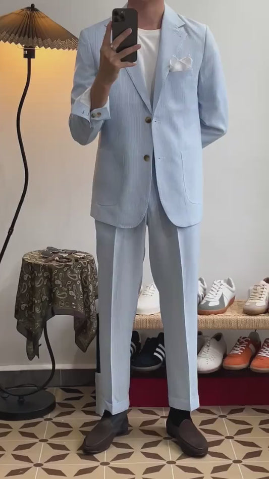 Blue Pinstripe 2 Piece Notch Lapel 2-Button Suit