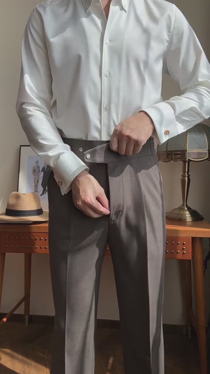 Men’s Gray High-Waist Pleated Dress Pants – Modern Formal Straight-Leg Trousers