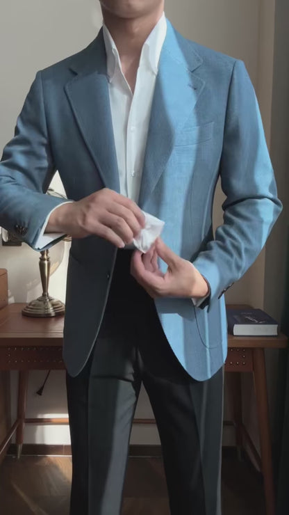 Blue  Notched Lapel Single-breasted Blazer Suit