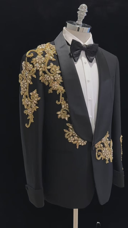 Black Shawl Lapel 2-piece Tuxedo with Appliques
