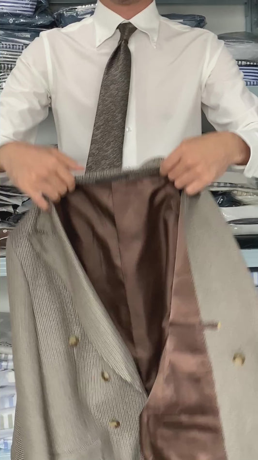 Taupe Brown 2 Piece Peaked Lapel Double Breasted Suit