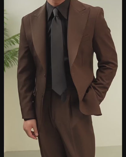 Dark Brown 2-Button Peak Lapel 2-Piece Suit