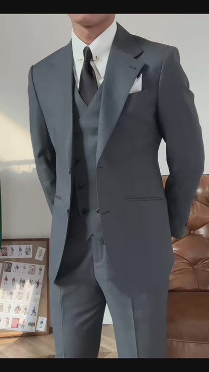 Black  Notched Lapel Single-breasted 3-piece suit