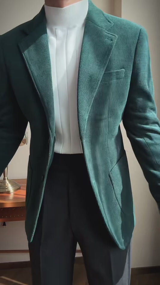 Green Velvet Single-breasted Blazer Suit