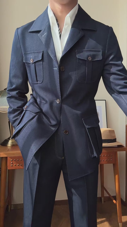 Men’s Blue Peak Lapel Single-Breasted 2-Piece Suit – Modern Business & Wedding Suit