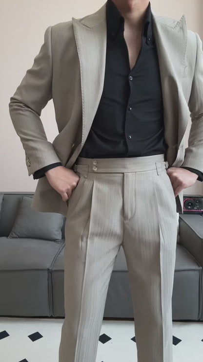 Khaki slim fit 2 piece double breasted Peak Lapel suit