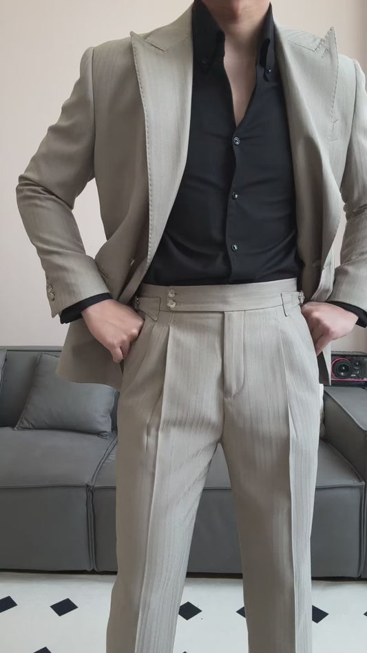 Khaki slim fit 2 piece double breasted Peak Lapel suit