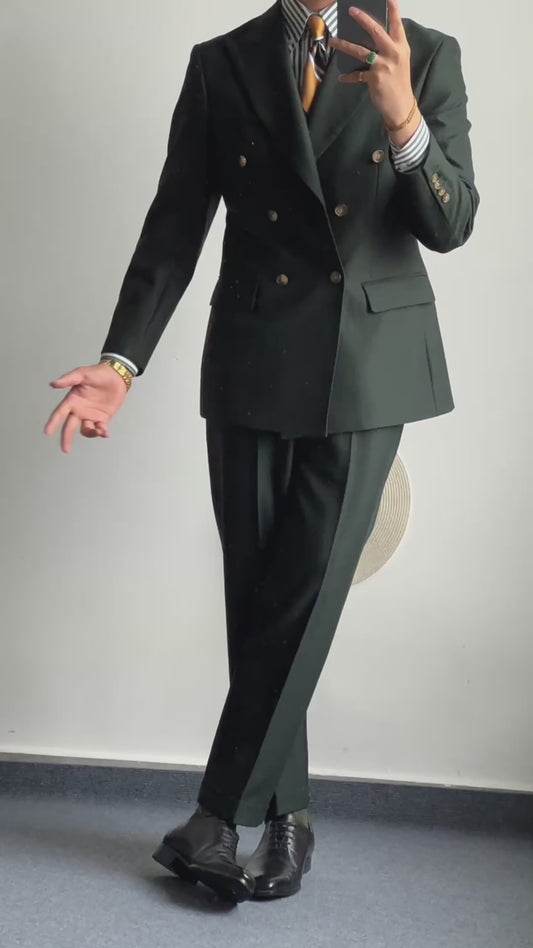 Dark Green Double-breasted 2-piece Suit