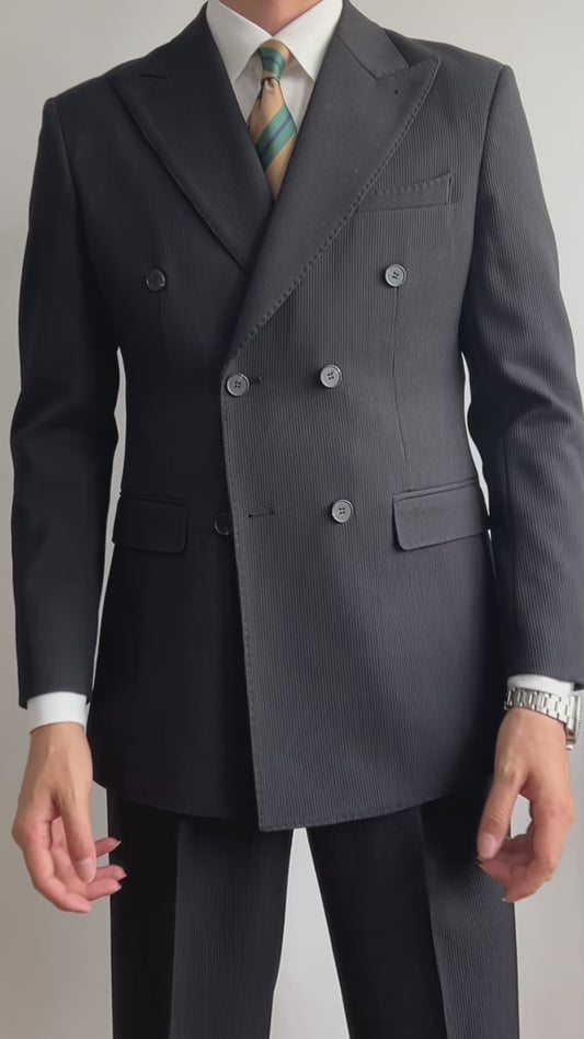 Black 2 Piece Peaked Lapel Double Breasted Suit