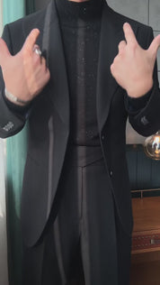 Black 2 Piece Peaked Lapel 2-Button Suit