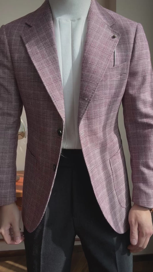 Pink Purple Single Breasted Notched Lapel Blazer Suit