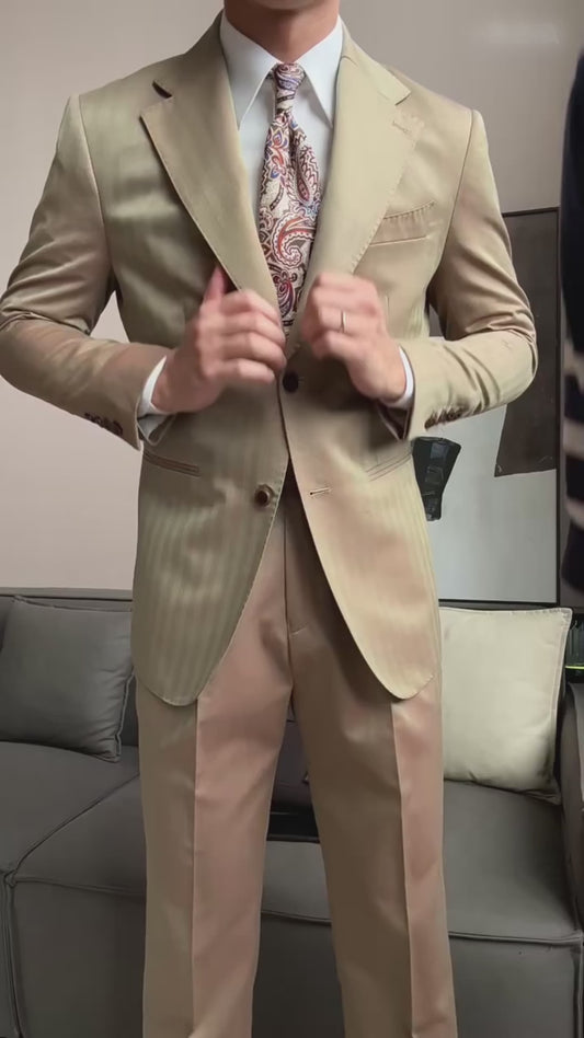 Light Brown Stripe Single-breasted 2-piece Suit