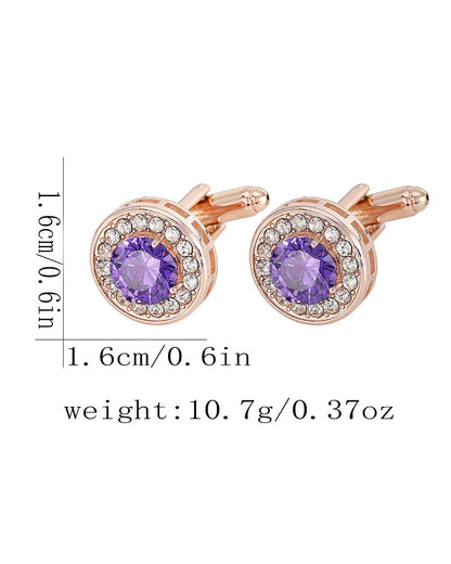 Rose Gold Round Cufflinks with Purple Crystal