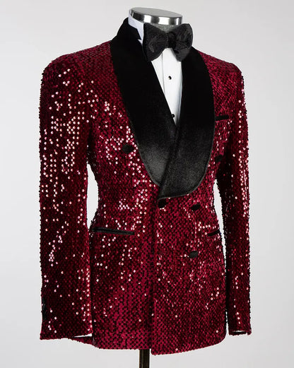 Sequins Double-breasted 2 Piece Tuxedo