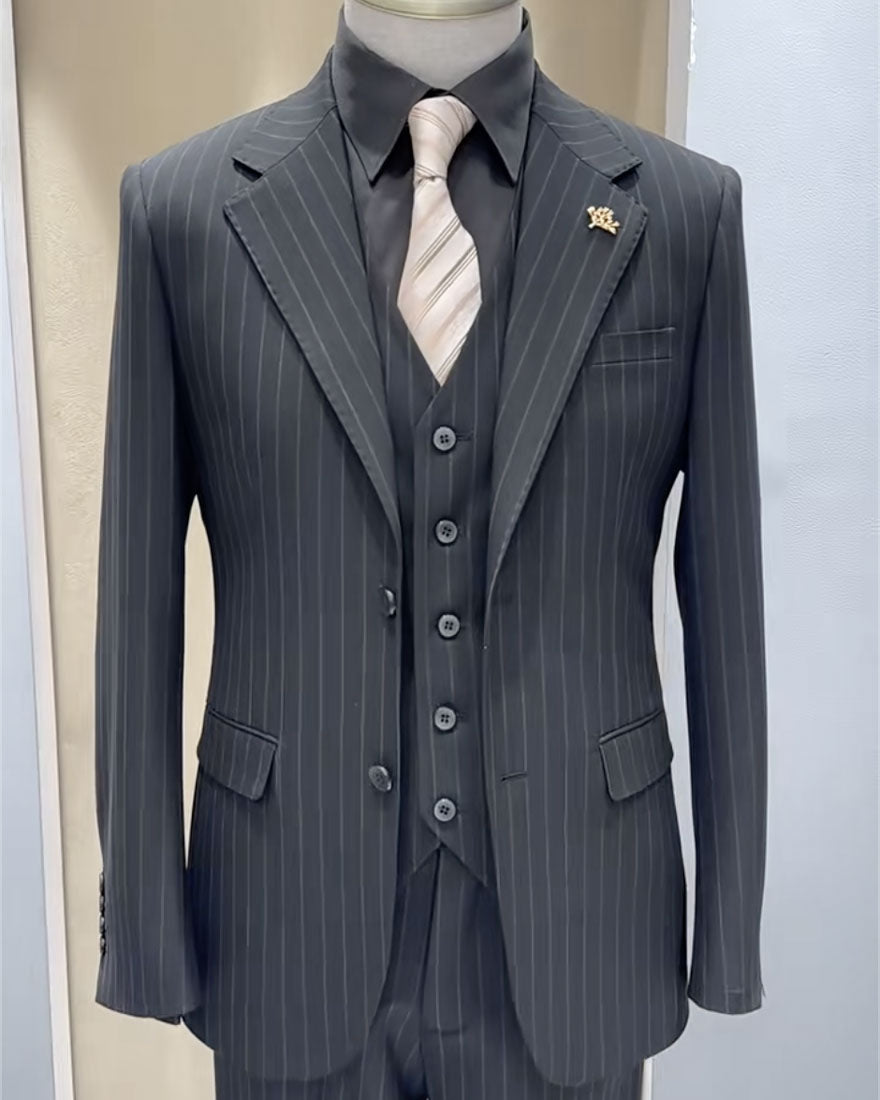 Striped Notch Lapel 3-piece Suit