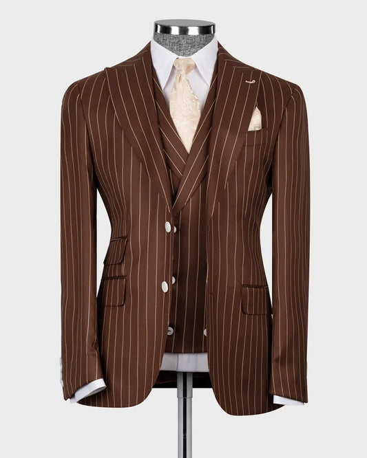 Striped Peak Lapel 3 Piece Suit