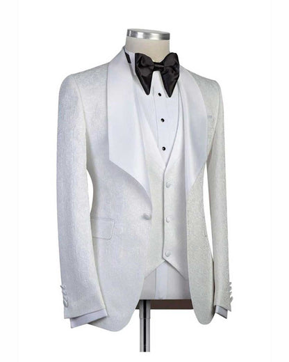 White Jacquard Shawl Lapel 3-piece Tuxedo