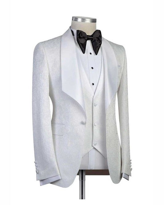 White Jacquard Shawl Lapel 3-piece Tuxedo