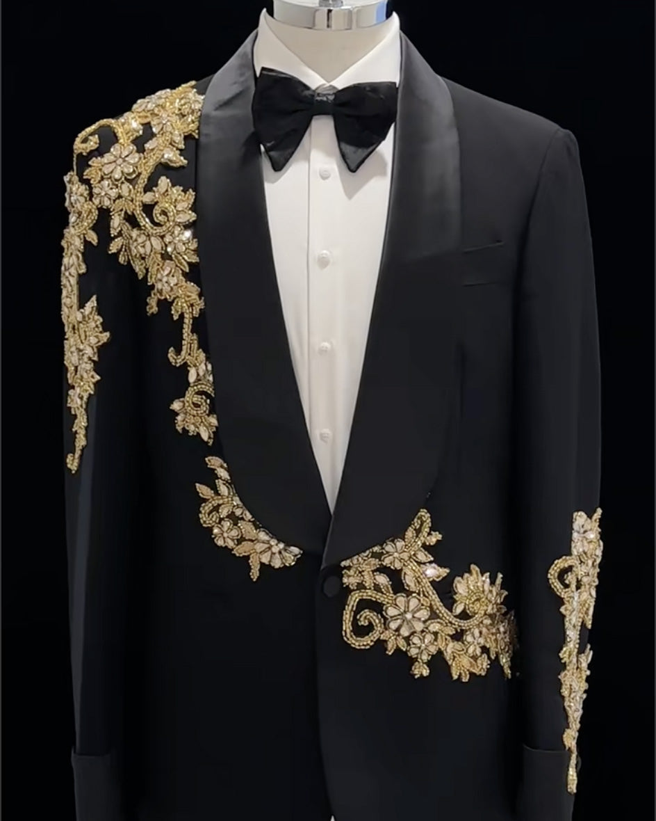 Black Shawl Lapel 2-piece Tuxedo with Appliques