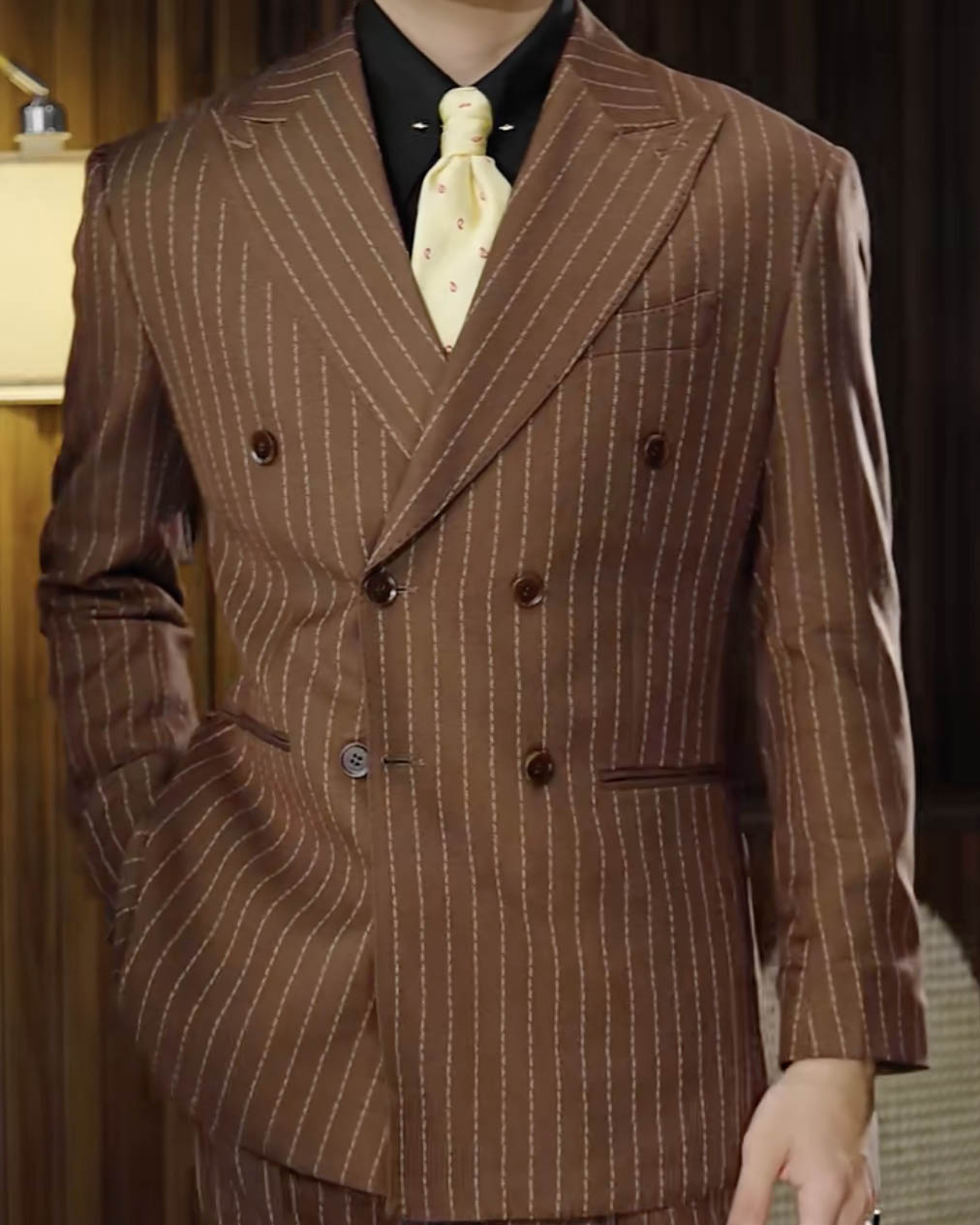 Brown Stripe Double-breasted 2-piece Suit