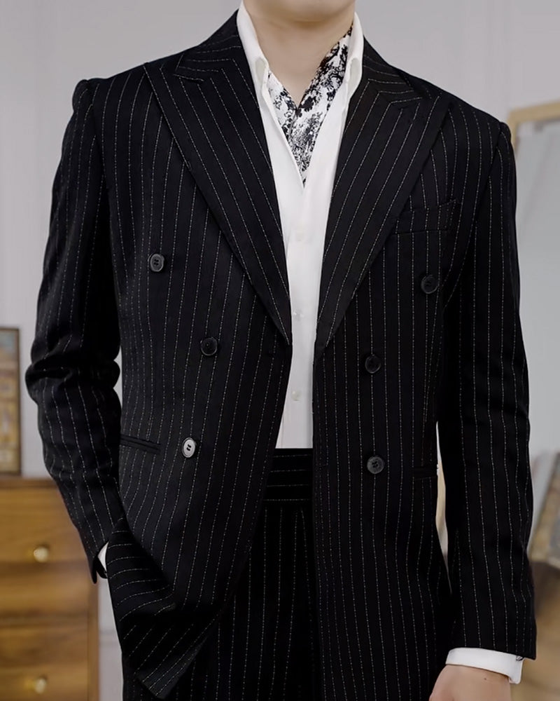 Black Striped Double-breasted 2-piece Suit