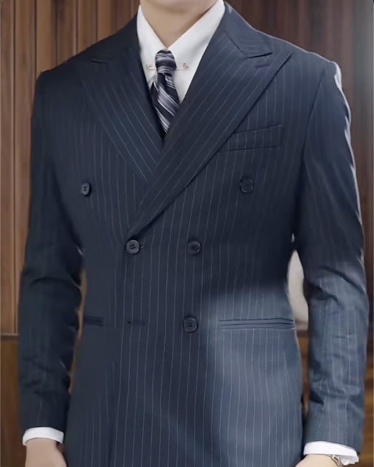 Navy Blue Striped Chic 3-piece Suit