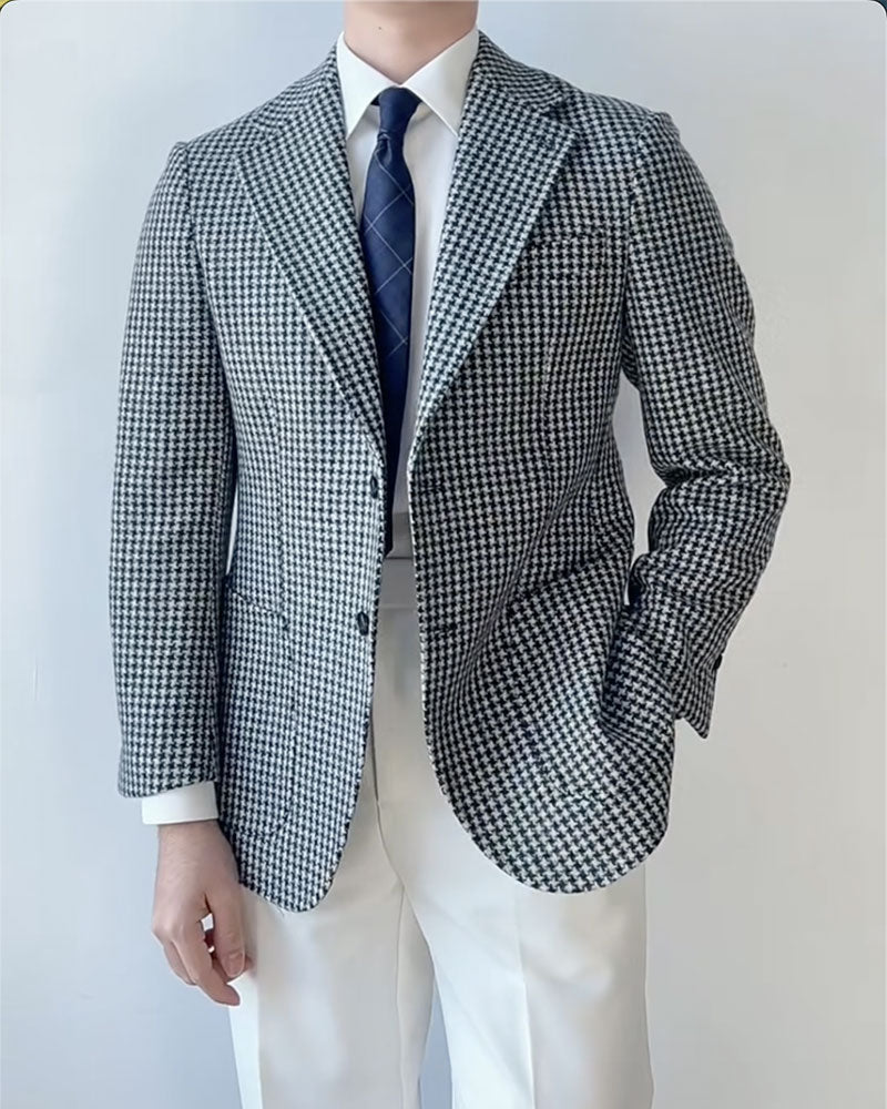 Chic White Houndstooth 2-piece Blazer Suit