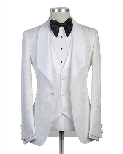 White Jacquard Shawl Lapel 3-piece Tuxedo