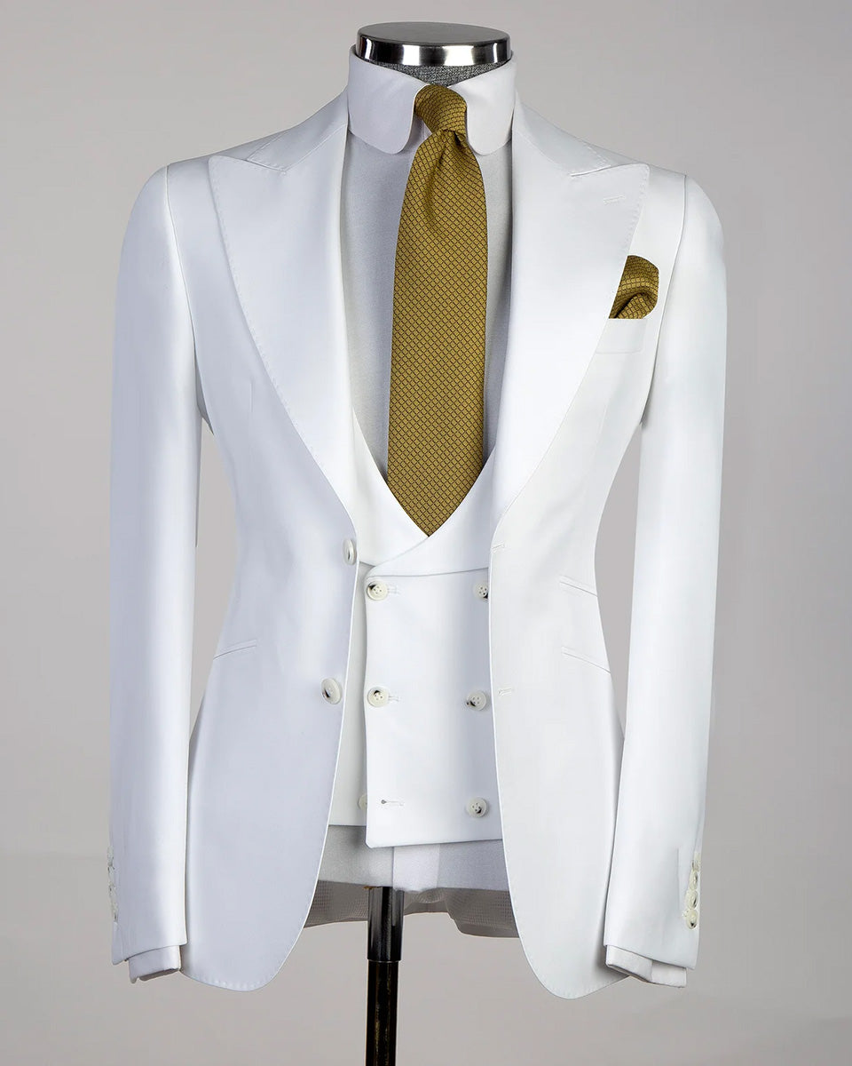 White Three-Piece Suit for Men – Slim Fit Peak Lapel Wedding & Formal Tuxedo Set