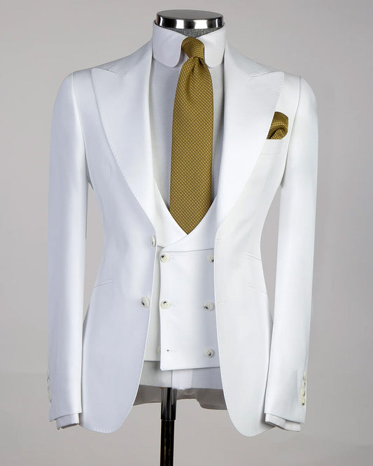 White Three-Piece Suit for Men – Slim Fit Peak Lapel Wedding & Formal Tuxedo Set