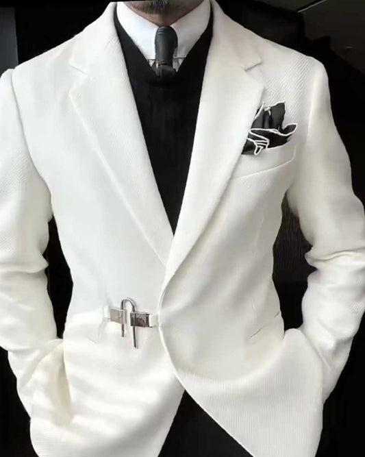 White/Black Fashion Notch Lapel 2-piece Blazer Suit